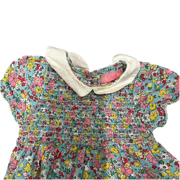 Baby Girl Little Bird Collard Smocked Floral Spring Dress Size 9-12 Months - Picture 2 of 5